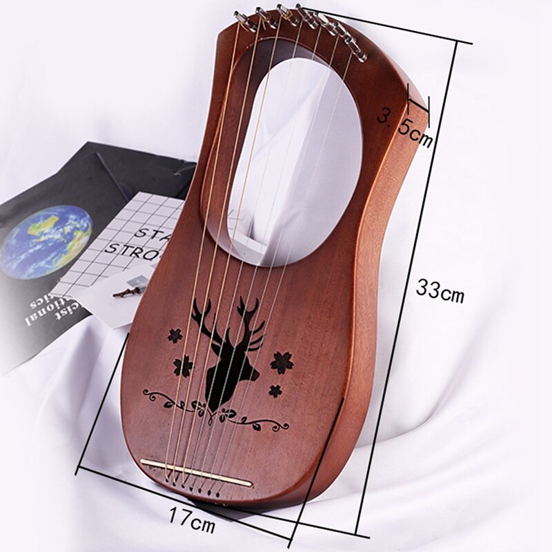 7-String Lyre Harp Strings Solid Mahogany Wood String Instrument with Carry Bag Tuning Tool