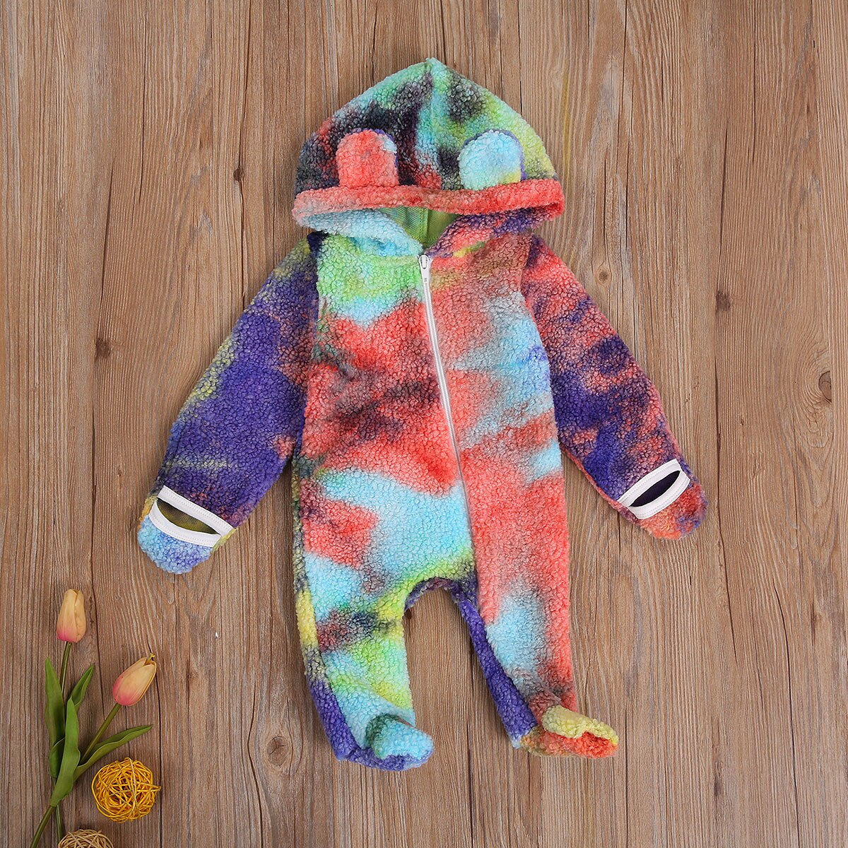Aanbieding Baby Meisjes Jongen Lange Mouwen Footies Jumpsuit Hooded Badstof Beer Oren Gradiënt Kleur Dikke Warme Lente Kleding