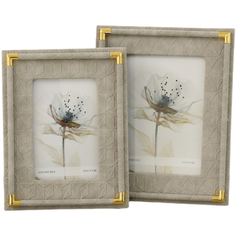 Modern Gold 7 Inch Leather Rectangle Photo Frame Bedroom Bedside Picture Organizer Office Desktop Frame Home Decor Ornaments