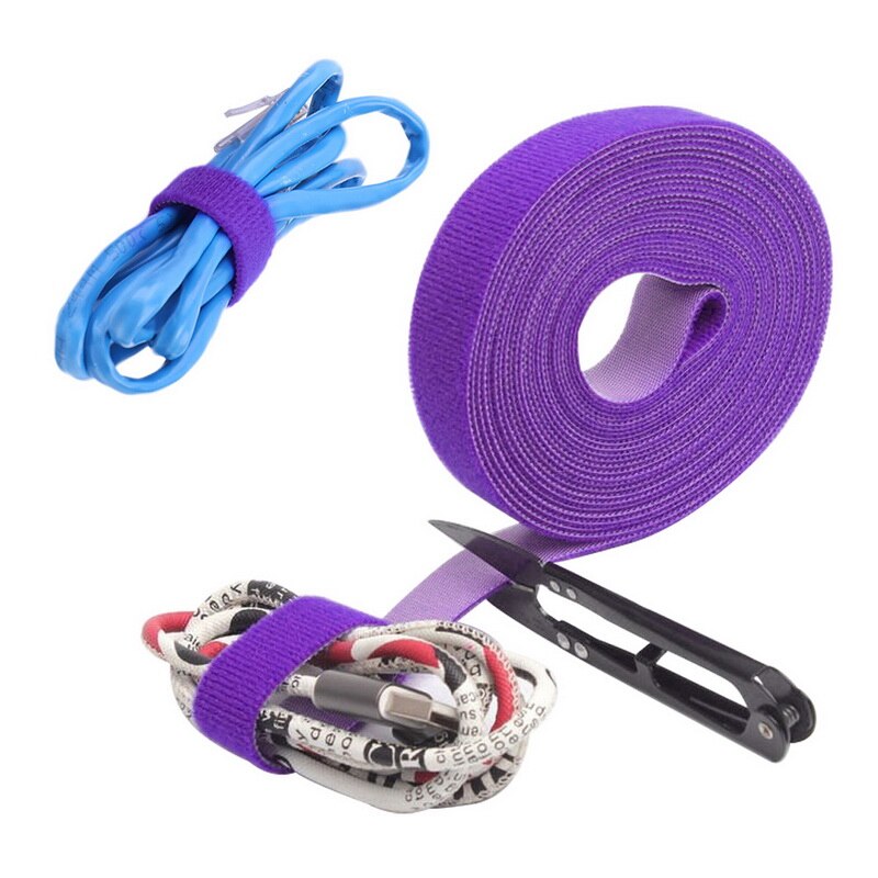 1pc Nylon Network Doublesided Back To Back Cable Organizer Tape For Desktop Computer Free Length Power Wire Home Office Storage: purple / 2 M