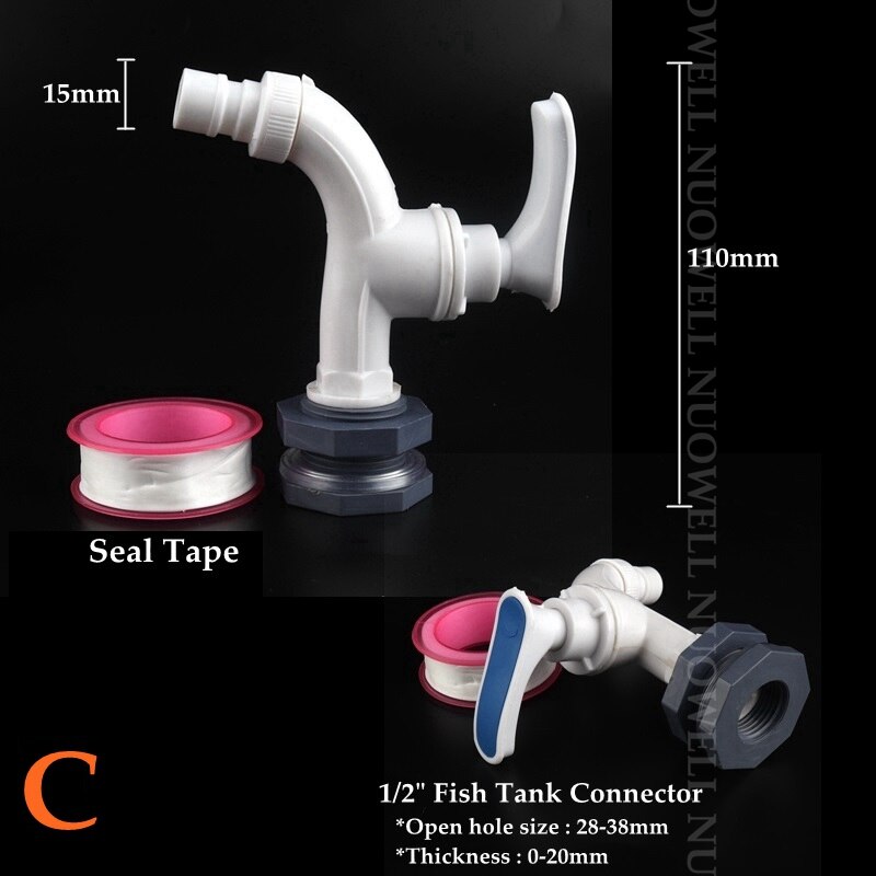 1pcs 1/2&quot;3/4&quot;Fish Tank Tap Adapter Assembly Drainage Faucet Plastic Male Thread Water Tape Accessory Aquarium Water Tap Fittings: C(1l2in faucet)