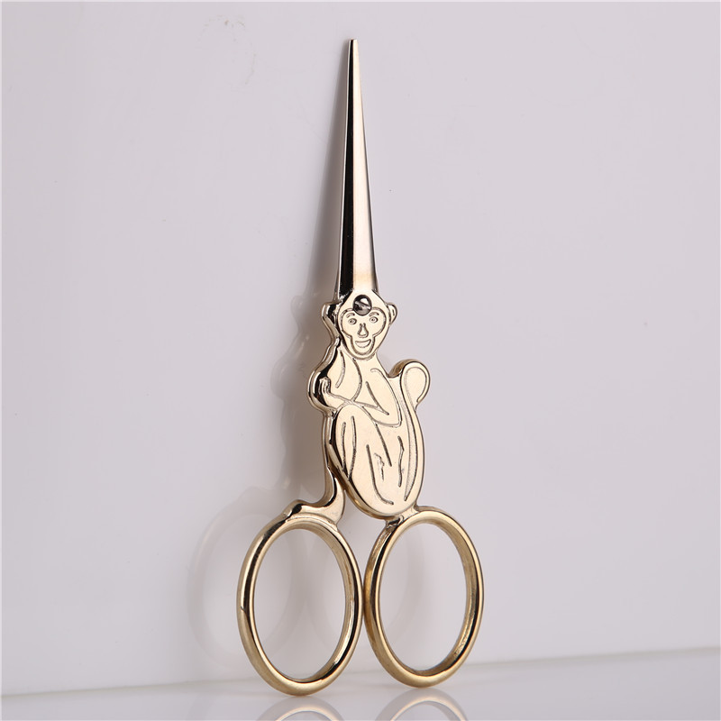 Forbici da cucito per modellismo zodiacale cinese forbici da ricamo Vintage ▾ strumenti per cucire forbici decorativo dorate in acciaio inossidabile: scimmia