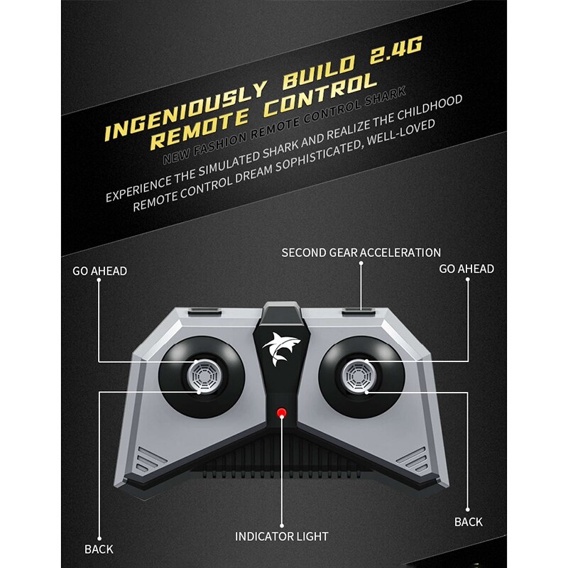 2.4G 4 Channel High Speed Remote Control Boat Simulation Shark Boat with Light Effects Underwater Game Toys