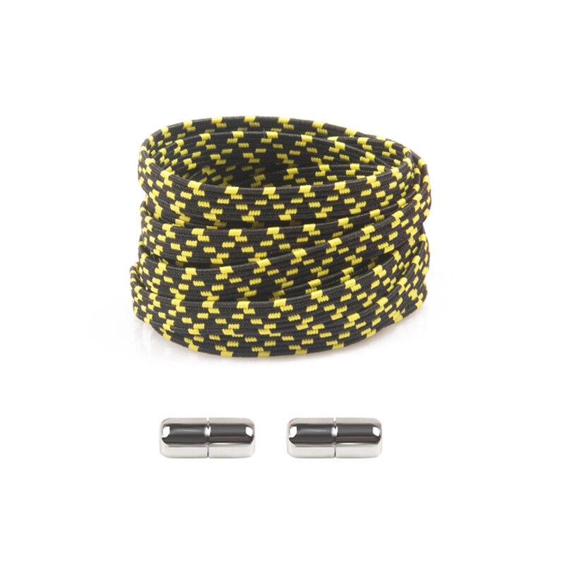 1 paar veters zonder strik, platte elastische veters, kindersneakers voor volwassenen, veters, snelle, luie veters, schoenveters met metalen capsulegesp: Lichtgeel