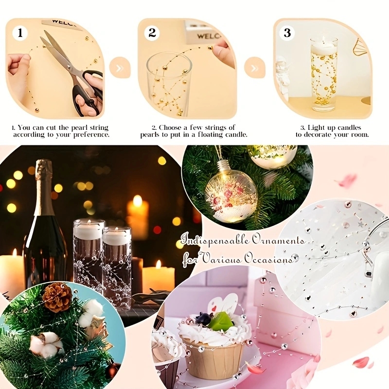 Bougies flottantes, remplissage de Vase, ficelle de perles, décoration de Table de mariage, surbrillance artificielle, chaîne de perles, chaîne en Faux plastique, 5 pièces