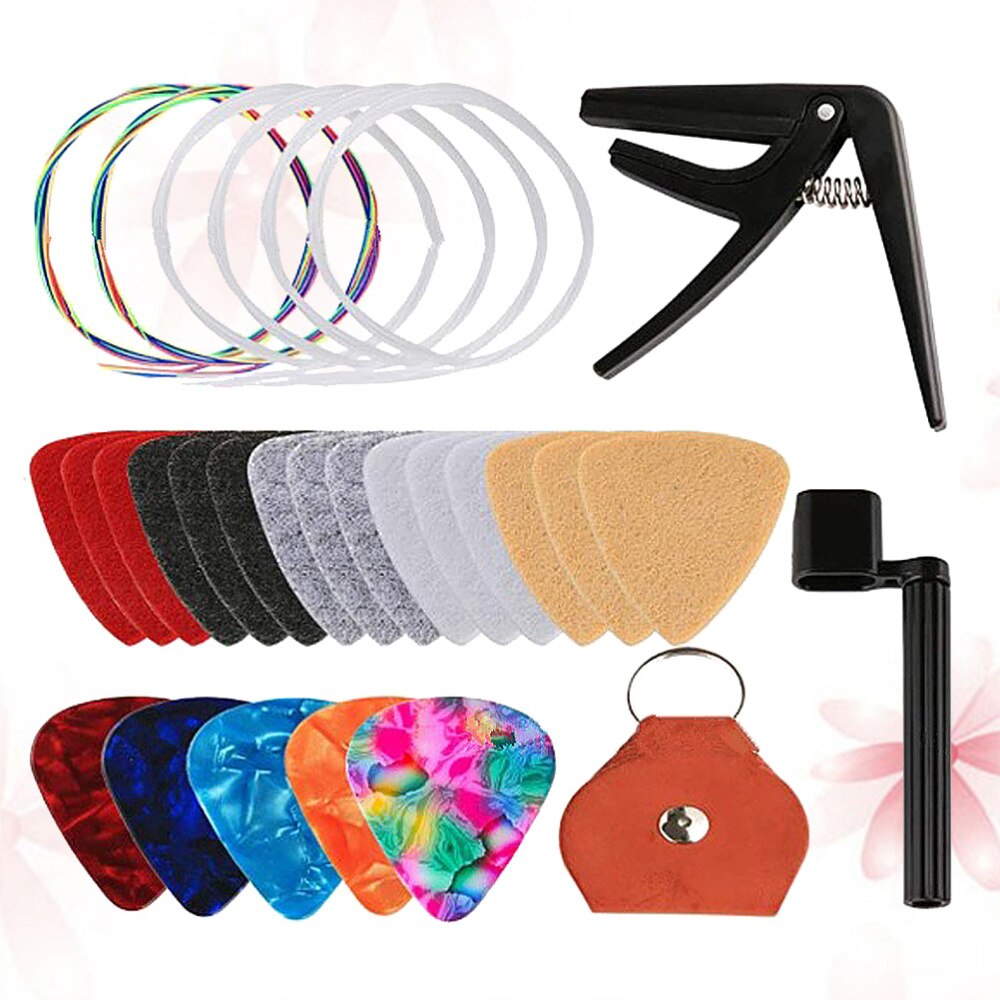 1 ensemble ukulélé cordes coloré Durable porte-crochets Capo enrouleur pics pour ukulélé guitare