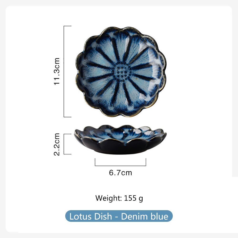 1PCS Japanese Ceramic Sushi Sauce Plate Snack Plate Lotus-Shaped Porcelain Kiln Glazed Fruit Cake Party Decoration Plates: E
