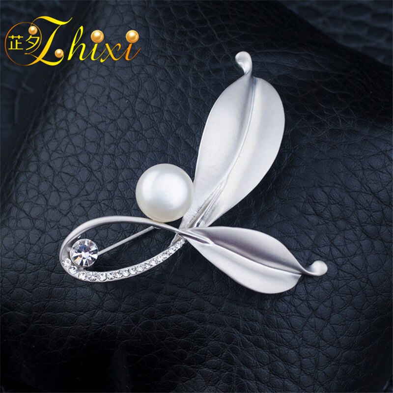 Zhixi perle brocher til kvinder smykker store ferskvands perle pins og brocher til klud trendy jubilæum blad  b13