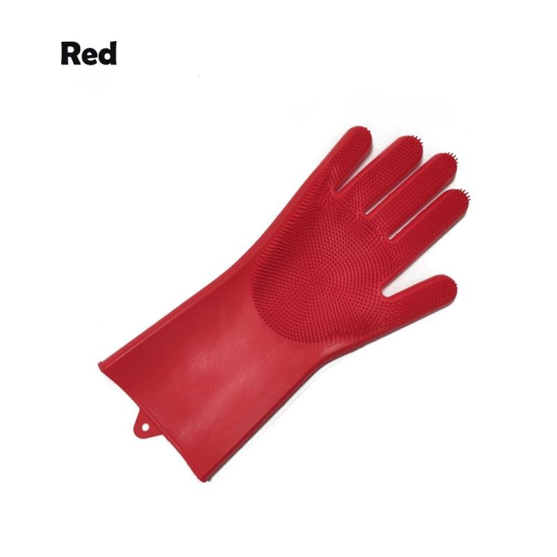 1PC Silicone Dishwashing Scrubber Gloves Kitchen Cleaning Gloves Bath Pet Dog Left Right Hand Gloves Household Cleaning Tools: Red Right