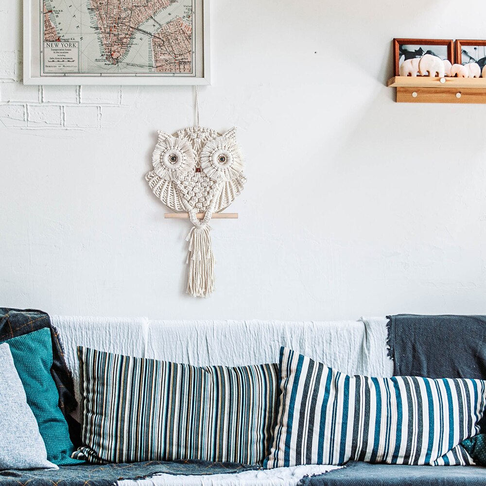 Nordisk levande uggla vägghängande gobeläng utsökt macrame mandala djur gobelänger för bondgård hotell vardagsrum dekoration