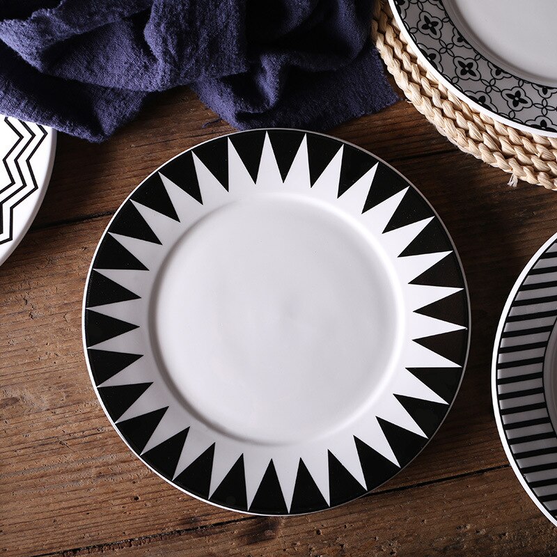 Céramique pratique assiette nordique Vintage créative, gâteau aux fruits Steak salade motif géométrique vaisselle grand plat: S1