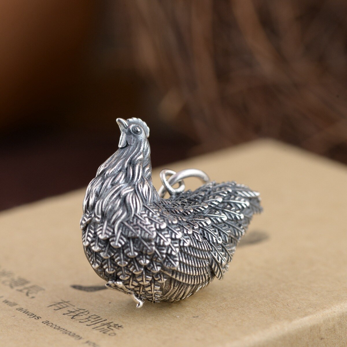 S925 prata jóias por atacado prata antigo estilo retro longevidade fortuna pingente de frango