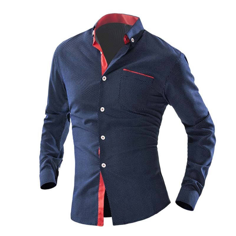 stijl UK classic jongen shirts M-2XL volledige mouw jonge mens casual shirt stippen Slim fit gratis: HZHS055a / M