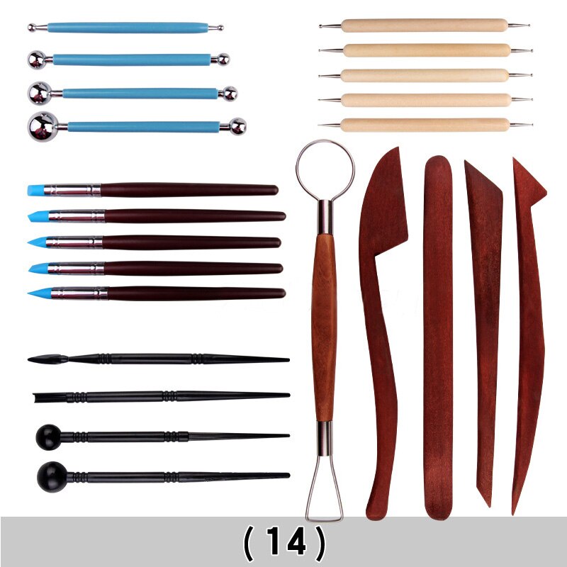 1Set Wood Handle Pottery Set Pottery Tools Smoothing Polymer Shapers Rock Painting Kit Wax Carving Sculpt Pottery Clay: 14