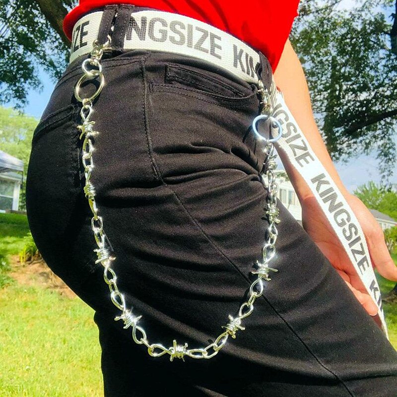 Chunky Spikes Unisex Barbed Wire Link Wallet Pants Chain Belt Trousers Jean Skirt Waist Chain with Oring&amp;lobster Clasp Closures
