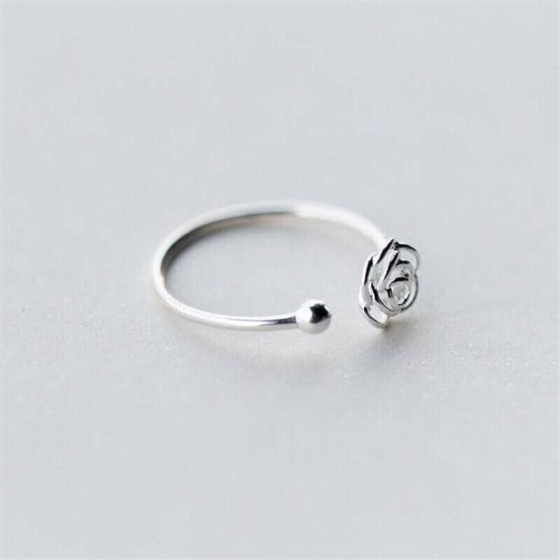 Popular Sweet Rose 925 Sterling Silver Not Allergic Temperament Flower Simple Women Opening Rings SR574