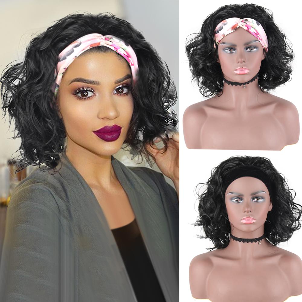 Body Wave Short Curly Ponytail for Black Women Loose Wavy Headband Wigs Synthetic Natural Wavy Turban Ponytail Hair Extension: Default Title