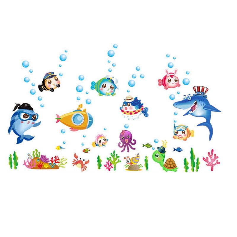 Zs sticker 42 x 140 cm tegneserie fisk wallstickers badeværelse boligindretning til børneværelse wallsticker
