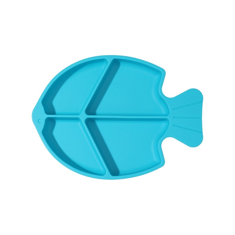 Baby Silicone Fish Tortoise Rabbite Shape Divided Suction Silicone Plate Bowl Suction Tray Antislip Kids Food Feeding Bowl: 52-Blue