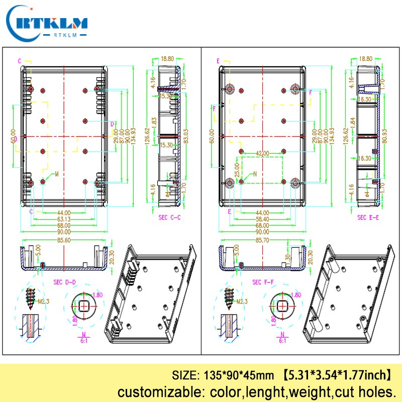 Plastic electric box abs housing plastic enclosure for electronic project junction box DIY small desktop box 135*90*45mm IP55
