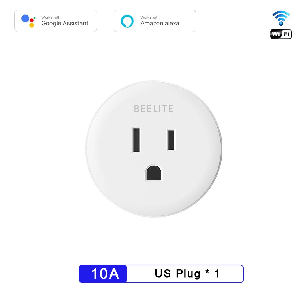 Beelite smart støpsel  oss 10a wifi stikkontakt alexa støpsel tidtaker støpsel fjernkontroll stikkontakt smart liv app tuya smart hjem alexa google assistent: 1pc
