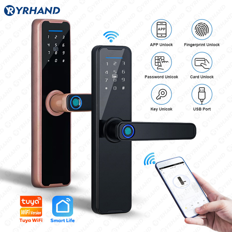 YRHAND-cerradura inteligente K7, cerrojo biométrico negro, aplicación Tuya, desbloqueo remoto, sin llave, wifi, cerradura electrónica para puerta