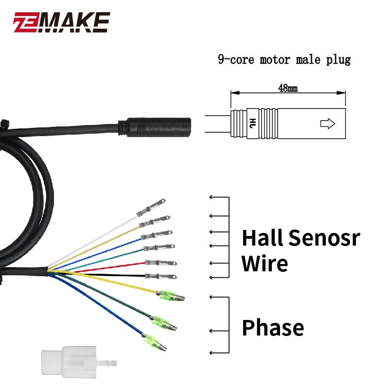 9-Pins Julet Wielnaaf Motorkabel Verlengkabel Elektrische Fiets - 60 Cm Waterdicht
