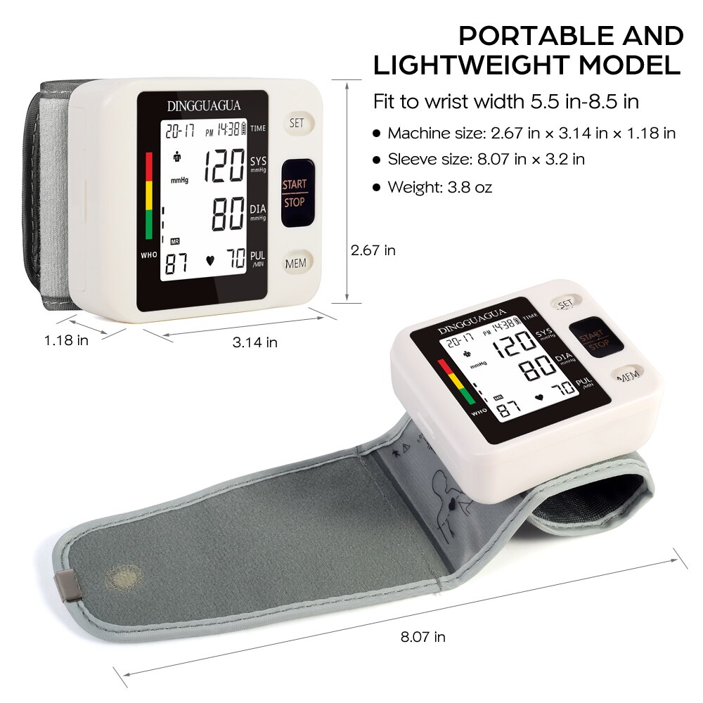 Digitale Pols Bloeddrukmeter Automatische Manchet Pols Bp Monitor Bloeddrukmeter Meter Hartslagmeter Draagbare Tonometer