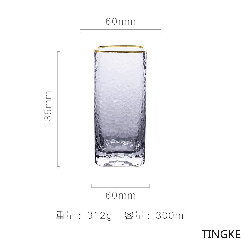 Japanese hammered glass with gold rim, square water glass crystal glass, round raindrop water glass, juice glass
