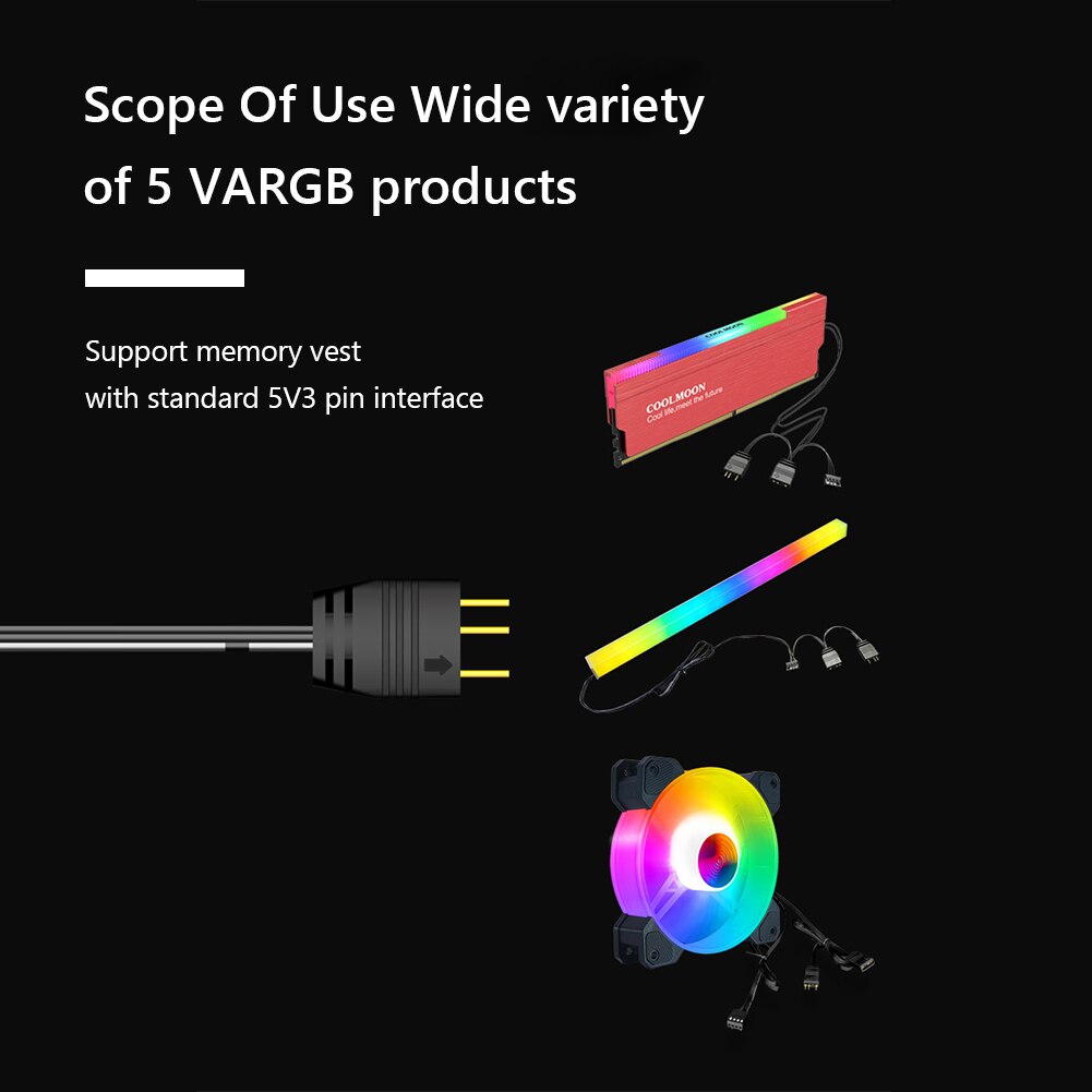 COOLMOON-conector ARGB de 5V y 3 pines para ventilador de ordenador, Cable de extensión de 1 a 2 y 4 ventiladores, Divisor de Cable de alimentación para placa madre