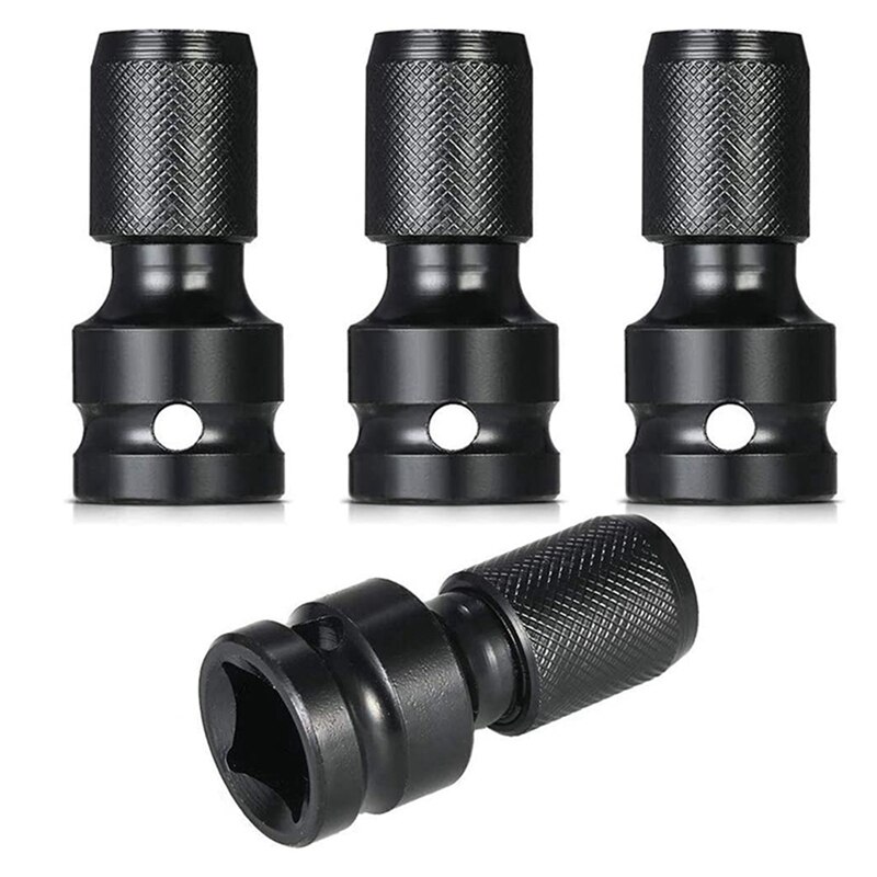 4 Pcs Impact Adaptor 1/2 Square Drive to 1/4 Hex Shank Socket Adapter with Adjustable Hook Wrench C Spanner Tool