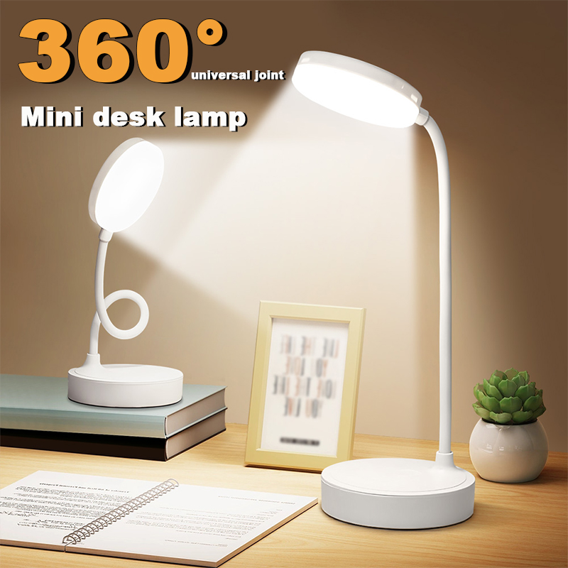 360 ° Lampada da scrivania Lampada da lettura Lampada da scrittura per apprendimento Luminosità a 3 velocità Luce calda Protezione per gli occhi Ricaricabile tramite USB accanto alla lampada