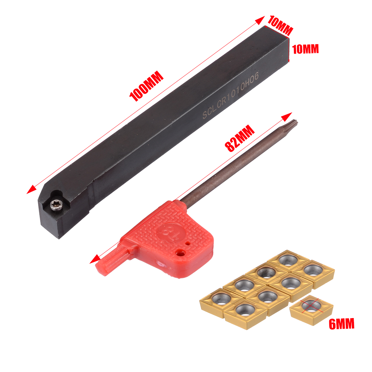 10 Uds CCMT0602 insertos de acero cuchillas resistentes + 1 pieza SCLCR1010H06 soporte de torno para herramienta de torneado 100x10x10mm Barra de mandrinado con llave