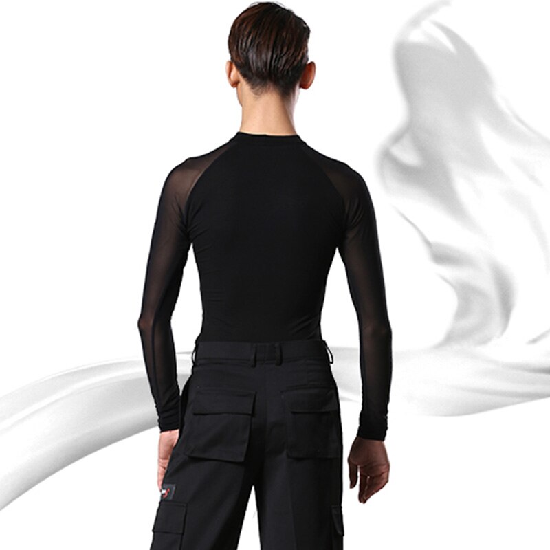 łacina taniec góry czarny z długim rękawem łacina mężczyźni koszula Cha rumba Salsa samba wykonanie ubrania męskie praktyka Dancewear mężczyzna DNV10802