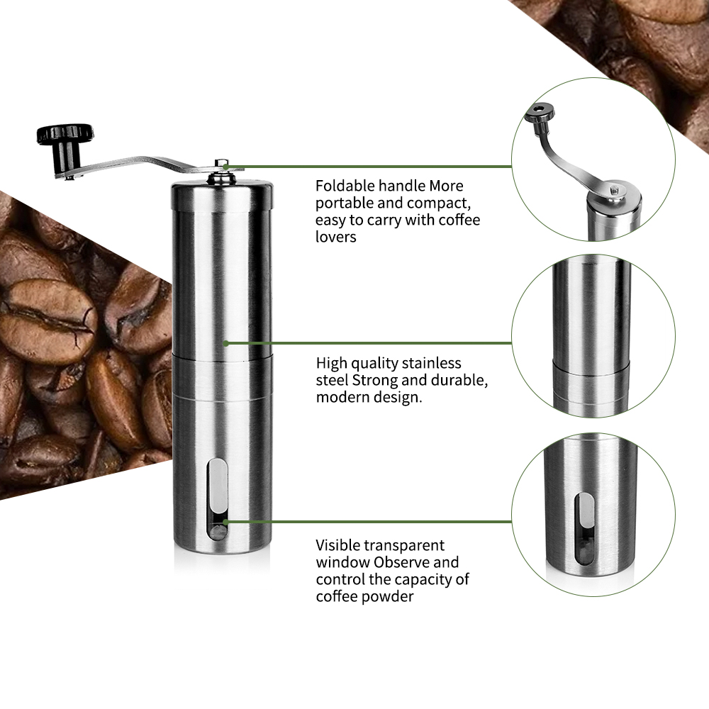 Handkoffiemolen Voor Franse Embossing Machine, Hand-Held Mini, K Cup, geborsteld Roestvrij Staal Draagbare Conische Molen