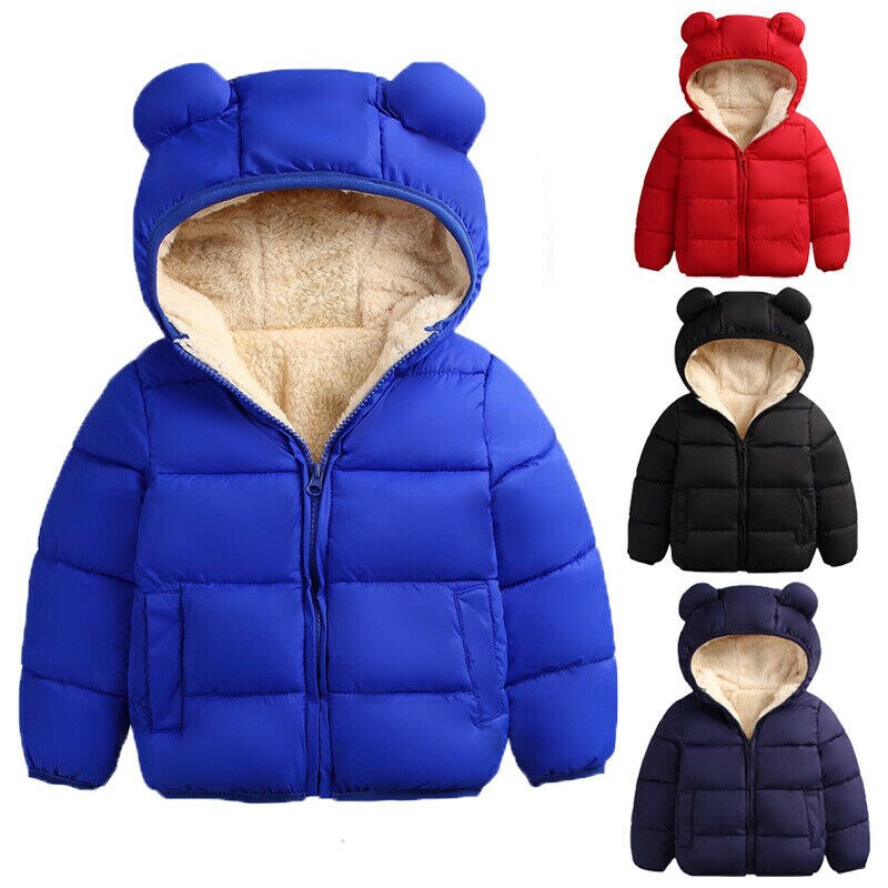 Abrigo de invierno Citgeett cálido para niños y niñas con orejas 3D con capucha de algodón acolchado forrado sólido grueso