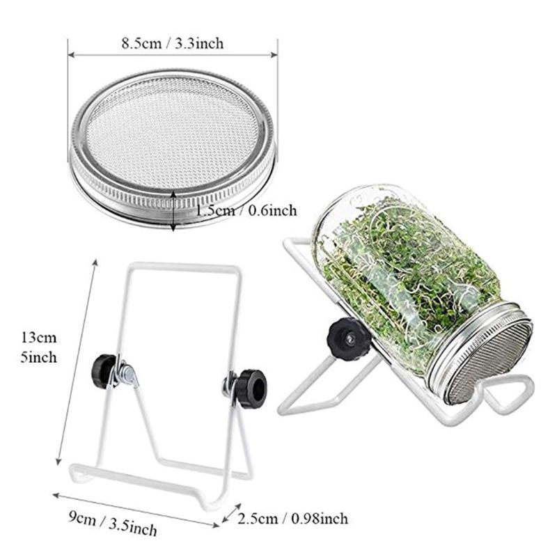 4 stk spirekrukke i rustfrit stål med 2 beslag stativer til bred mund murer spire krukker germinator grow broccoli