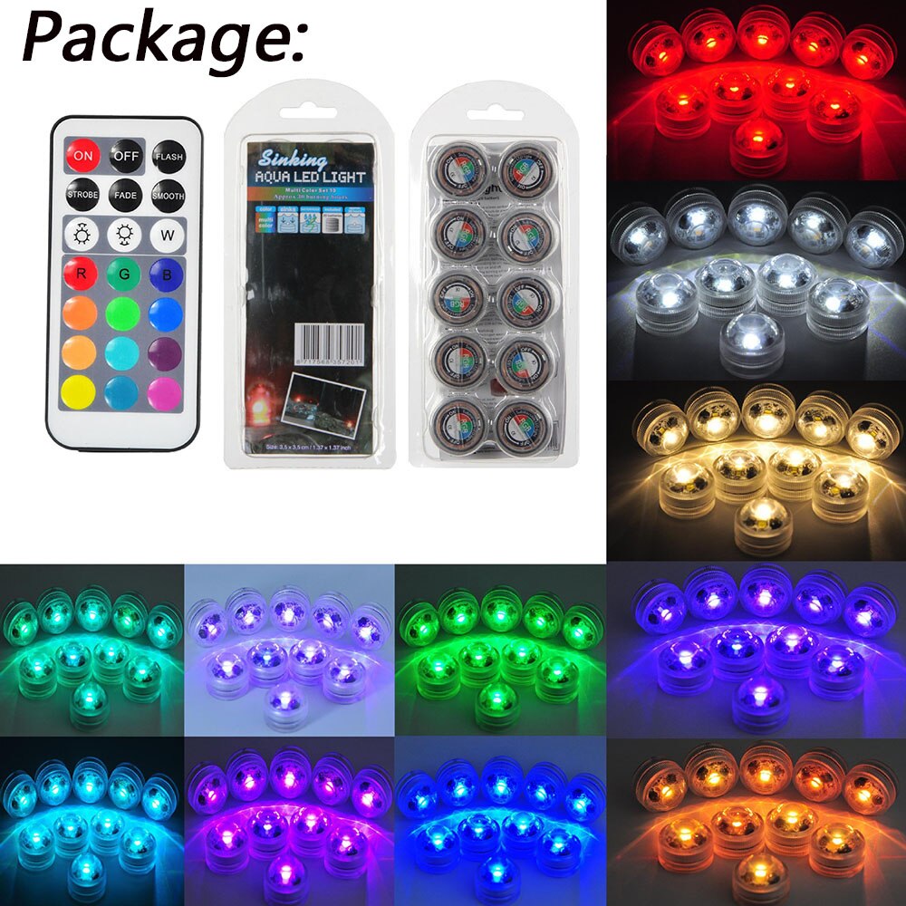 10Pcs/lot Mini Submersible Led Lights with Remote Waterproof Underwater Led Tea Lights Vase Pool Pond Decoration Lighting