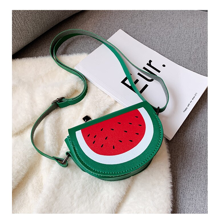 Cartoon Regenboog Kinderen Mini Crossbody Bag Pu Leer Baby Kids Smile Bloem Portemonnee Leuke Jongens Meisjes Accessoires Tas: watermelon