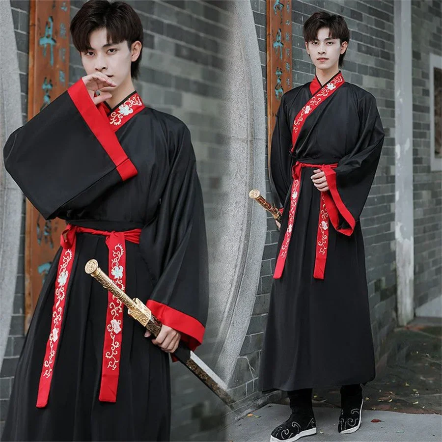 Robe Hanfu de style chinois, martilles d'arts de broderie, olympiques de cosplay de danse, kimono noir blanc rouge, prairie