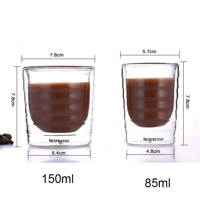 Taza de café Caneca de doble pared, tazas de té de vidrio, proteína de suero de leche, café Nespresso, expreso, 85ml, 150ml, 4 unids/set/juego