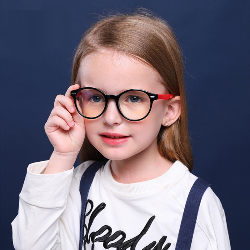 Gafas redondas con filtro antideslumbrante para niños y niñas, montura óptica transparente, con bloqueo de luz azul, UV400,