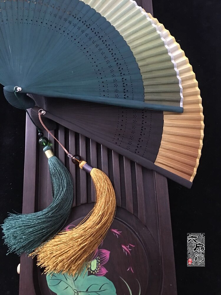Edo japansk stil foldevifte kimono vifte i japansk stil ægte silke kvindelig vifte lille blomst udskåret gradient blank vifte gylden