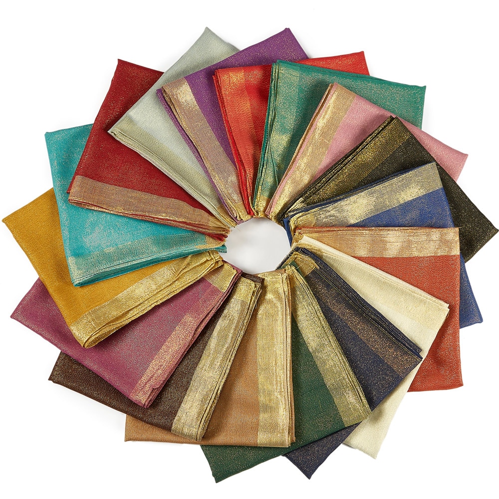 Foulard carré uni avec bordure en Lurex doré pour femme, châle léger, 90x90 cm
