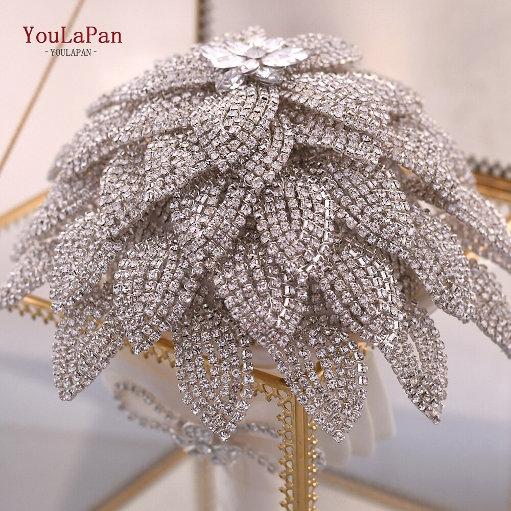 Topqueen HF01 Prachtige Diamanten Bruiloft Boeket Boeket Zilveren Broche Boeket Bruiloft Accessoires Sieraden Boeket