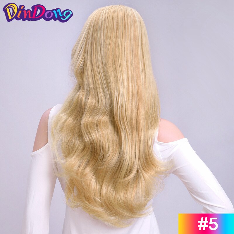 Dindong 24 "Wave 3/4 Dames Half Pruik Haar Synthetische Pruiken Met Kam Op Een Mesh Head Cap Clip In haarverlenging: 5