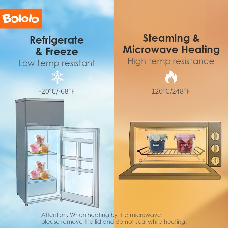 Bololo Baby food box bowl children food kit storage freezer box can be steamed baby food container