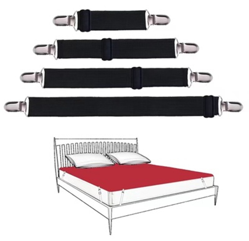 4pcs Adjustable Elastic Bed Sheet Mattress Cover Corner Holder Clip Fasteners Straps Grippers Suspender Cord Hook Loop Clasps