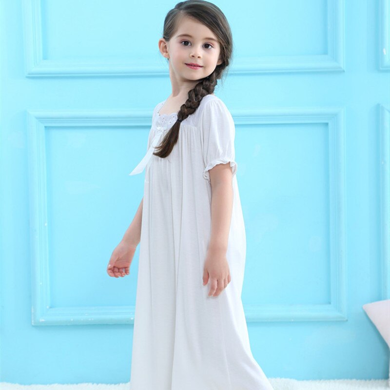 Girls White Pajama Kids Lace Princess Nightgown Dress Summer Girl Soft Cotton Sleepwear Sleeve Teen Pyjamas Children Homewear