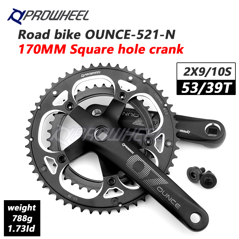 PROWHEEL OUNCE-521-N Rennrad Kurbelgarnitur mit quadratischem Loch 170 mm 130BCD 53/39 Zähne Doppelkettenblätter Kettenräder Rennrad Kurbelgarnitur